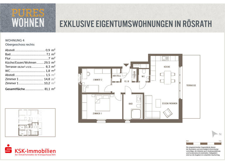 Wohnung zum Kauf 420.500 € 3 Zimmer 81,1 m²<br/>Wohnfläche EG<br/>Geschoss Rösrath Rösrath / Kleineichen 51503