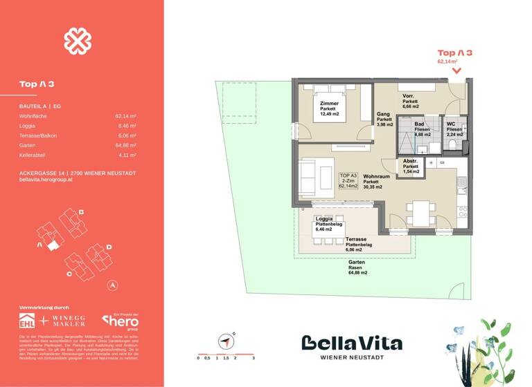 Wohnung zum Kauf provisionsfrei 329.900 € 2 Zimmer 62,1 m² EG Ackergasse 14 Wiener Neustadt 2700