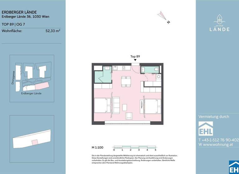 Wohnung zur Miete 914 € 3 Zimmer 52,3 m² 7. Geschoss Erdberger Lände 36 Wien 1030