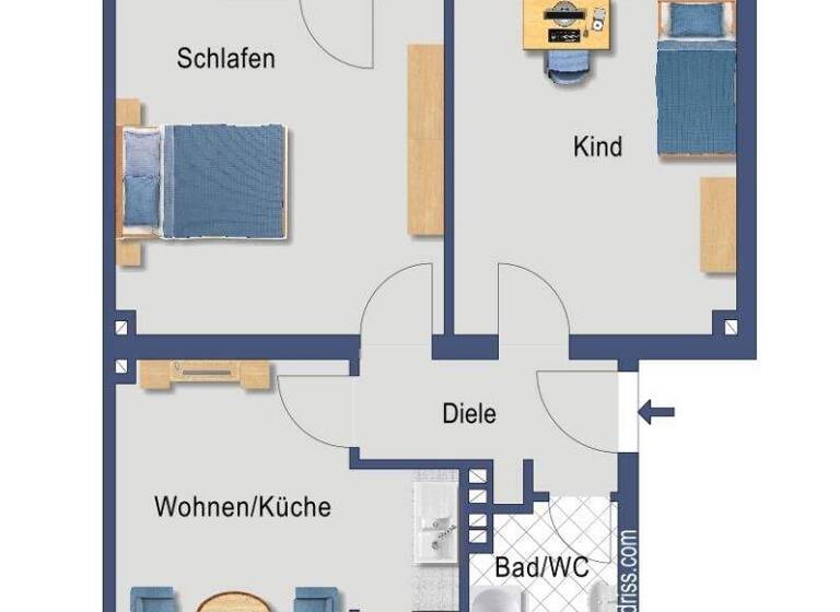 Wohnung zum Kauf provisionsfrei 189.000 € 2,5 Zimmer 57,4 m² 2. Geschoss Breitenbachstraße 19 Gremberghoven Köln 51149