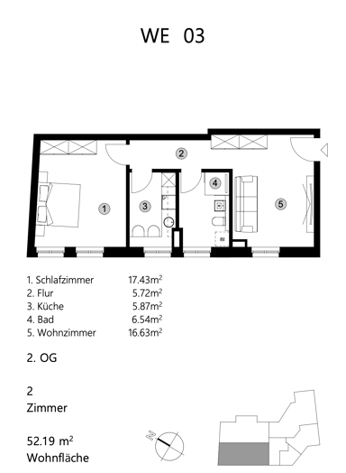 Wohnung zum Kauf provisionsfrei 390.000 € 2 Zimmer 52 m² 2. Geschoss Nauener Vorstadt Potsdam 14469