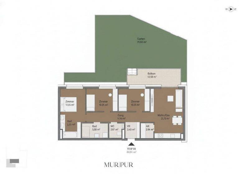 Wohnung zum Kauf - Erstbezug 444.137 € 4 Zimmer 84 m² EG Lagergasse Gries Graz,05.Bez.:Gries 8020