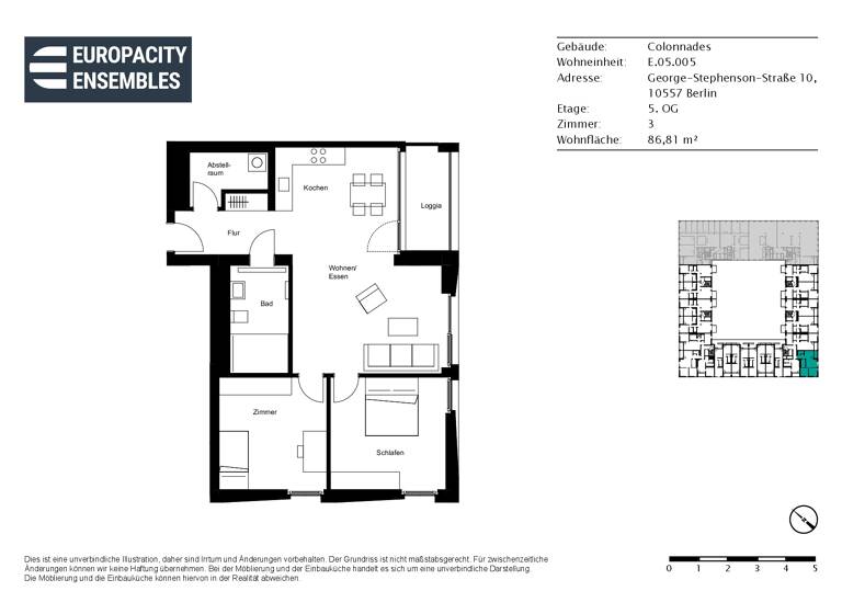 Wohnung zur Miete 2.090 € 3 Zimmer 86,8 m²<br/>Wohnfläche 5.<br/>Geschoss ab sofort<br/>Verfügbarkeit George-Stephenson-Straße 10 Moabit Berlin 10557