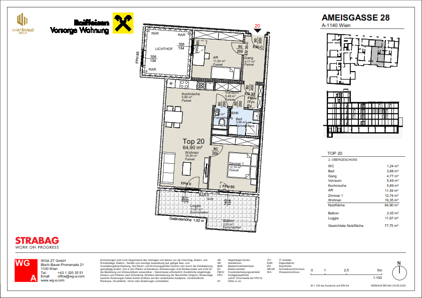 Wohnung zum Kauf 506.800 € 2 Zimmer 64,9 m²<br/>Wohnfläche 2.<br/>Geschoss ab sofort<br/>Verfügbarkeit Wien 1140