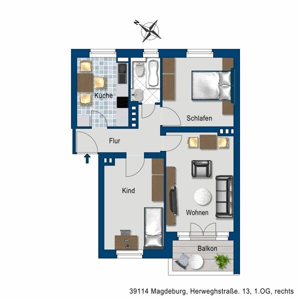 Wohnung zur Miete 387 € 3 Zimmer 58,6 m²<br/>Wohnfläche 1.<br/>Geschoss 12.01.2025<br/>Verfügbarkeit Herweghstr. 13 Siedlung Cracau Magdeburg 39114