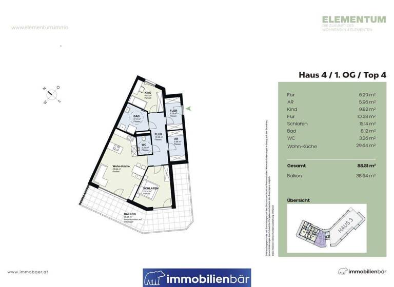 Wohnung zum Kauf - Erstbezug 493.000 € 3 Zimmer 88,8 m² 1. Geschoss Marchtrenk 4614