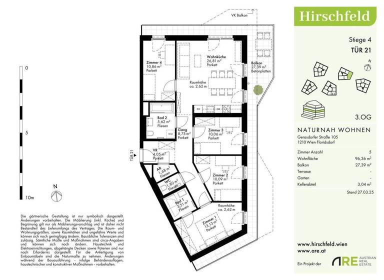 Wohnung zum Kauf - Erstbezug 594.000 € 5 Zimmer 96,5 m² 3. Geschoss Wien 1210