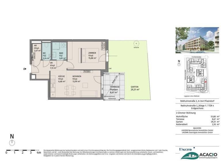 Wohnung zur Miete - Erstbezug 556 € 2 Zimmer 51,8 m² EG Pixendorf 3451