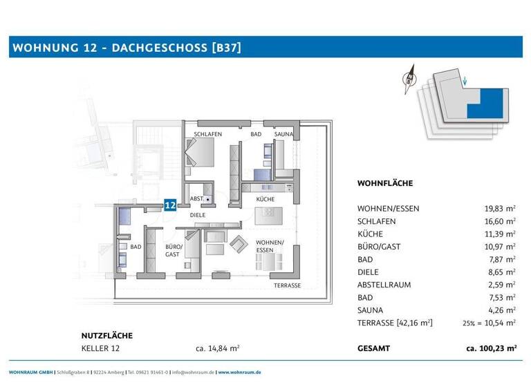 Penthouse zum Kauf - Erstbezug provisionsfrei 579.763 € 2 Zimmer 100,2 m² 3. Geschoss Bäumlstraße 37 Amberg 92224