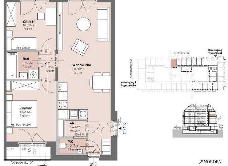 Wohnung zum Kauf - Erstbezug 489.000 € 3 Zimmer 63,4 m² frei ab 30.06.2028 Wien,Brigittenau 1200