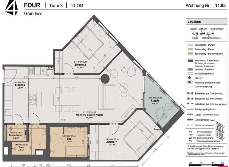Wohnung zum Kauf - Erstbezug 1.700.000 € 3 Zimmer 102 m² 11. Geschoss Innenstadt Frankfurt 60311