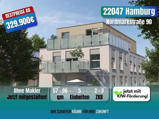 WG-Zimmer zum Kauf - Erstbezug provisionsfrei als Kapitalanlage geeignet 384.900 € 3 Zimmer 66 m² Nordmarkstraße 90 Tonndorf Hamburg 22047