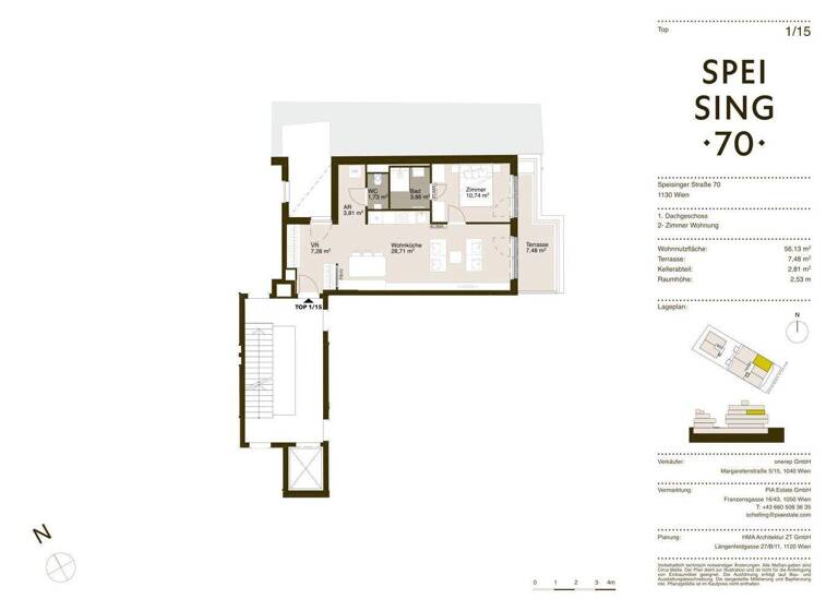 Terrassenwohnung zum Kauf - Erstbezug 447.000 € 2 Zimmer 55,5 m² 3. Geschoss frei ab 01.06.2026 Speisinger Straße Wien 1130
