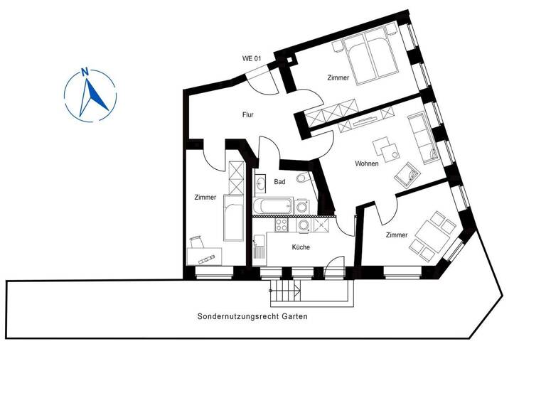 Wohnung zum Kauf 215.000 € 4 Zimmer 80,3 m² EG Großzschocher Leipzig 04249