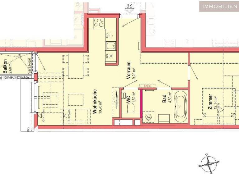 Wohnung zur Miete 970 € 2 Zimmer 50 m² 5. Geschoss Wien 1160