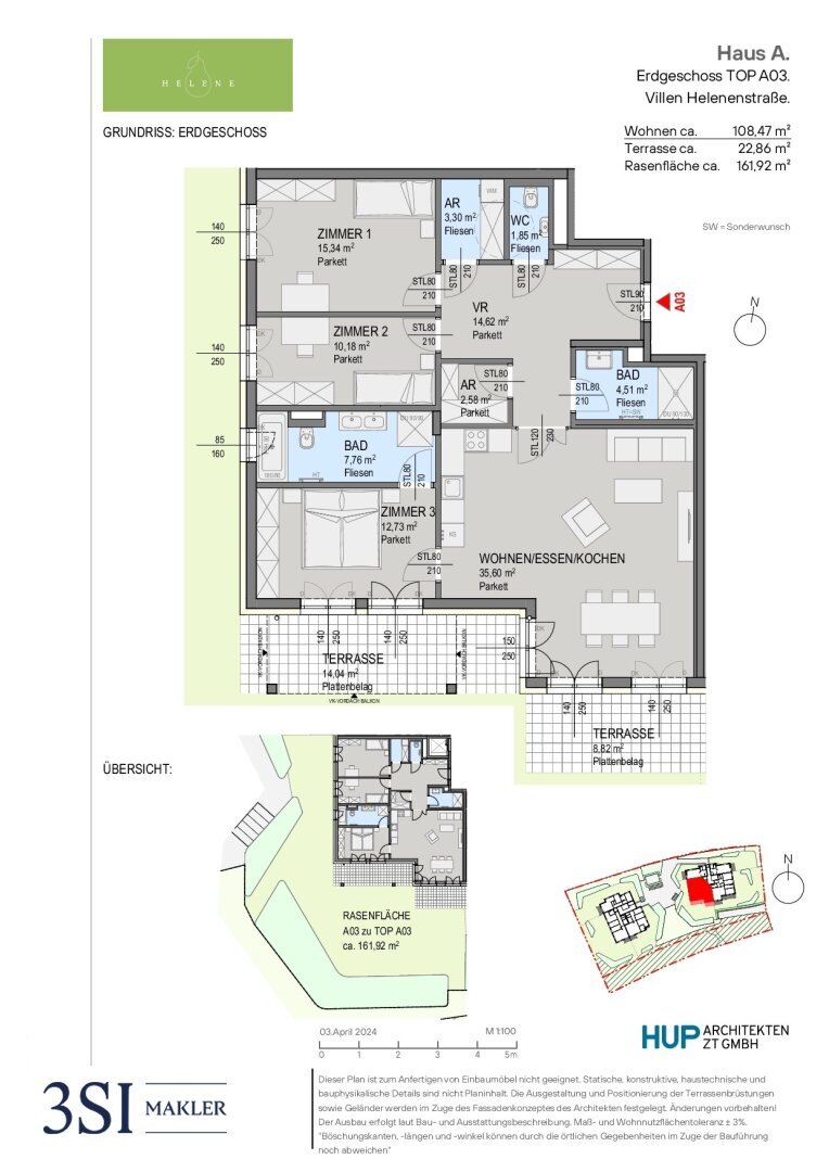 Wohnung zum Kauf 726.200 € 4 Zimmer 108,5 m²<br/>Wohnfläche EG<br/>Geschoss Helenenstraße 1 Baden 2500