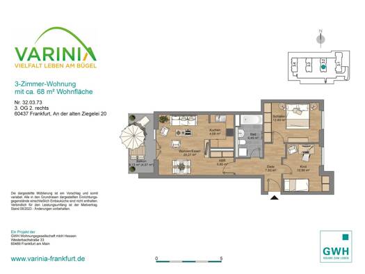 Wohnung zur Miete 1.039 € 3 Zimmer 68,4 m² 3. Geschoss An der Alten Ziegelei 20 Nieder-Eschbach Frankfurt am Main 60437