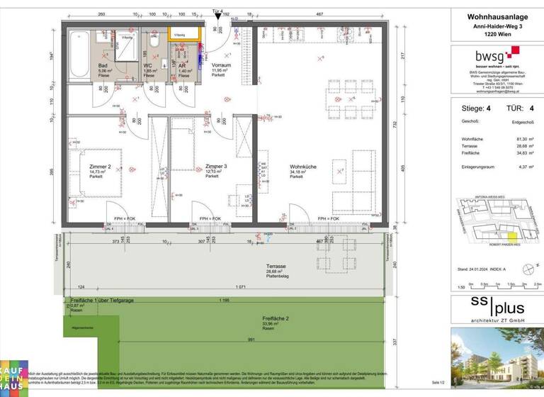 Wohnung zur Miete 990 € 81,3 m² EG Anni-Haider-Weg 3 Wien 1220