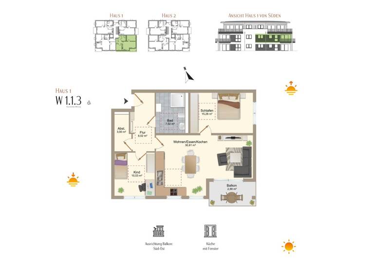 Wohnung zur Miete - Erstbezug 1.110 € 3 Zimmer 77,5 m² 1. Geschoss Zellerstraße 30 Zellerberg Rieden 87668