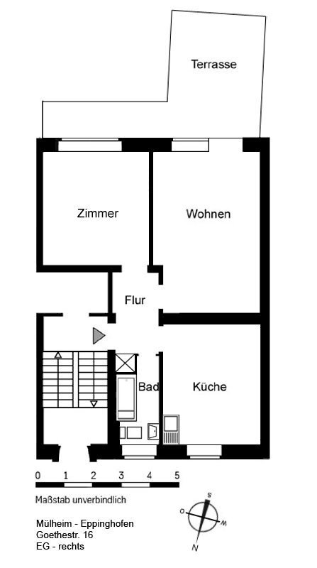 Wohnung zur Miete 640 € 2 Zimmer 69,9 m²<br/>Wohnfläche EG<br/>Geschoss 01.03.2025<br/>Verfügbarkeit Goethestr. 16 Altstadt II - Südost Mülheim 45468