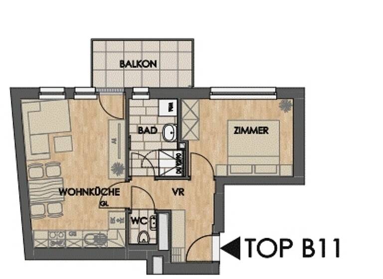 Wohnung zur Miete 666 € 2 Zimmer 39,8 m² Wien 1100