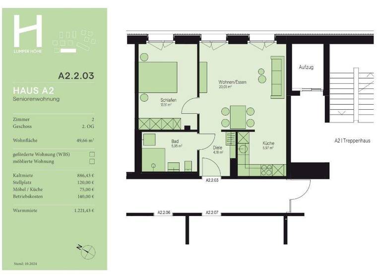 Wohnung zur Miete - Erstbezug 886 € 2 Zimmer 49,7 m² 2. Geschoss frei ab sofort Lumper Höhe 2/1 Innenstadt Ravensburg 88212