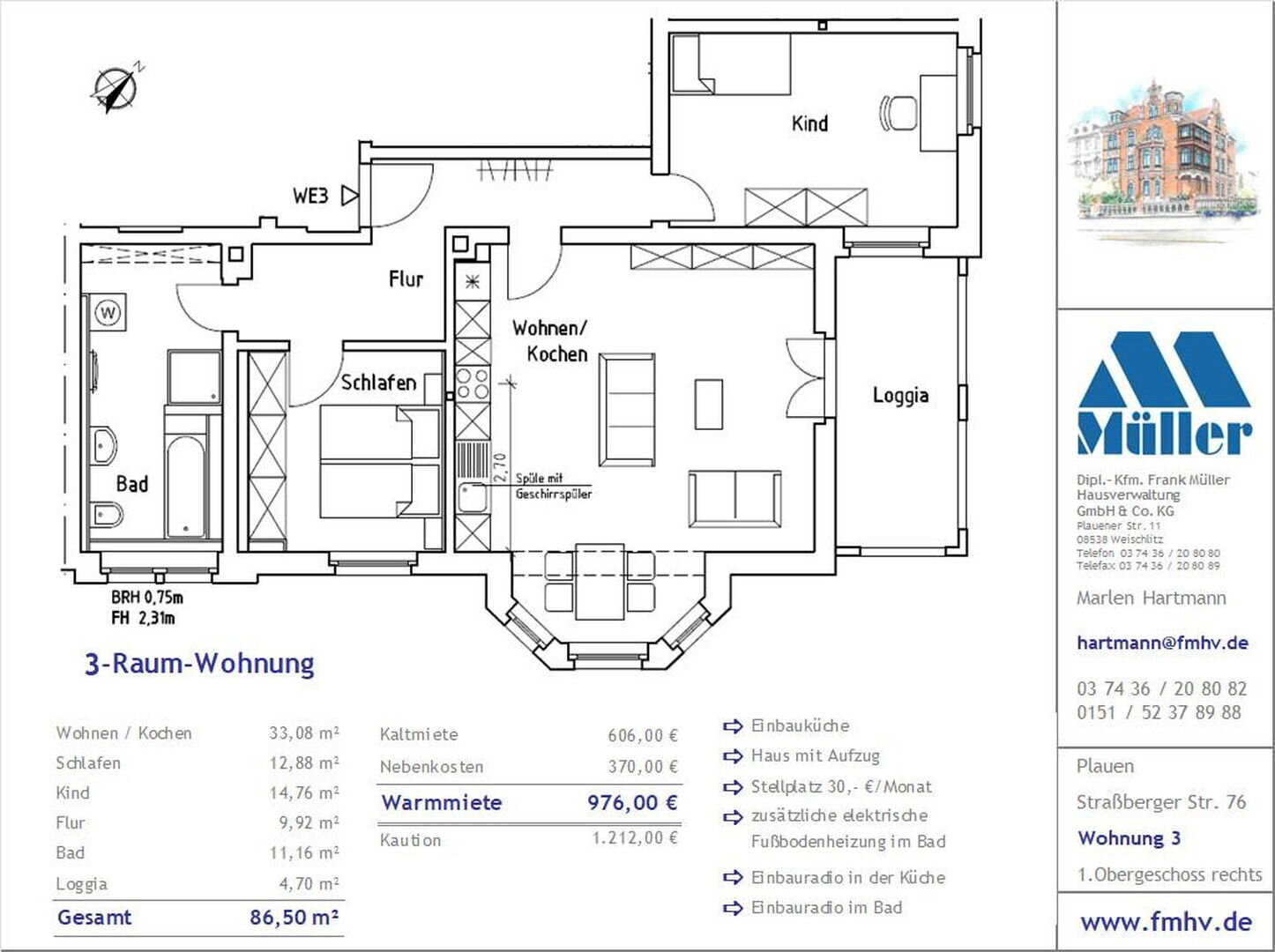 Wohnung zur Miete 606 € 3 Zimmer 86,5 m²<br/>Wohnfläche 1.<br/>Geschoss Straßberger Str. 76 Neundorfer Vorstadt Plauen 08527