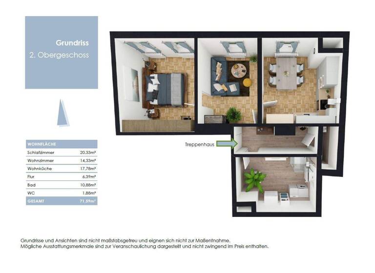 Wohnung zur Miete 790 € 2,5 Zimmer 71,6 m² 2. Geschoss frei ab sofort Blumenstraße 269 Neuburg Neuburg an der Donau 86633