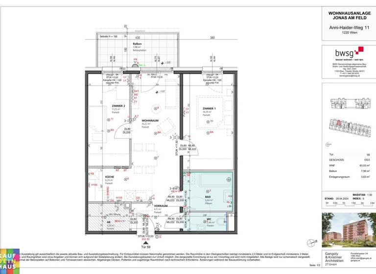 Wohnung zum Kauf - Erstbezug provisionsfrei 371.713 € 3 Zimmer 63,5 m² frei ab sofort Anni-Haider-Weg 11 Wien 1220