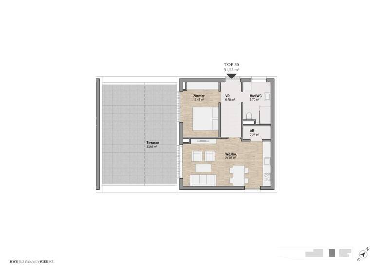 Penthouse zum Kauf - Erstbezug 455.364 € 2 Zimmer 51,3 m² 4. Geschoss Lindweg 13 Geidorf Graz 8010