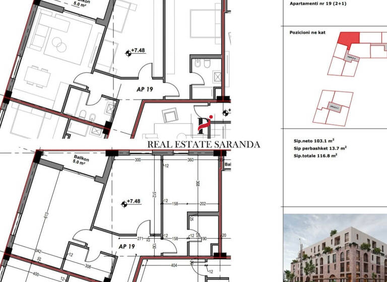 Wohnung zum Kauf 175.200 € 2 Zimmer 116,8 m² 2. Geschoss Saranda 9701