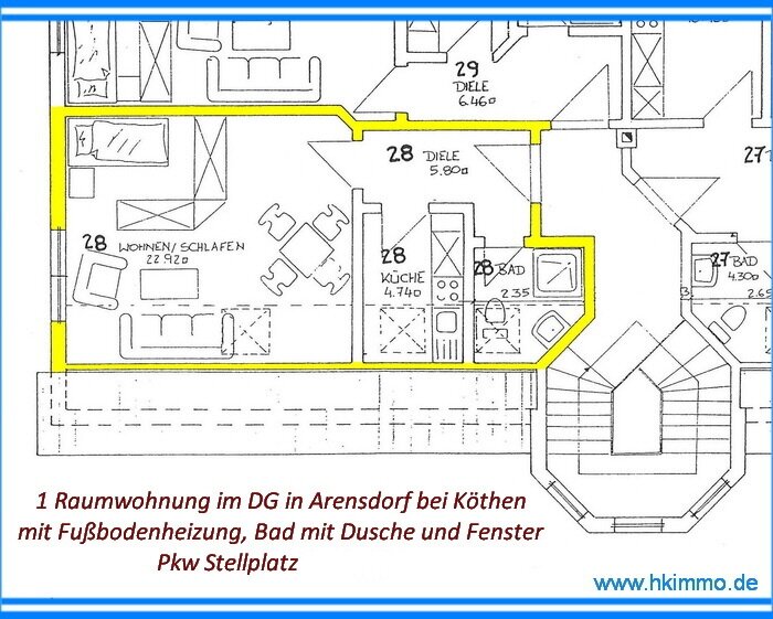 Wohnung zum Kauf 22.000 € 1 Zimmer 36,7 m²<br/>Wohnfläche 2.<br/>Geschoss Arensdorf Köthen OT Arensdorf 06369