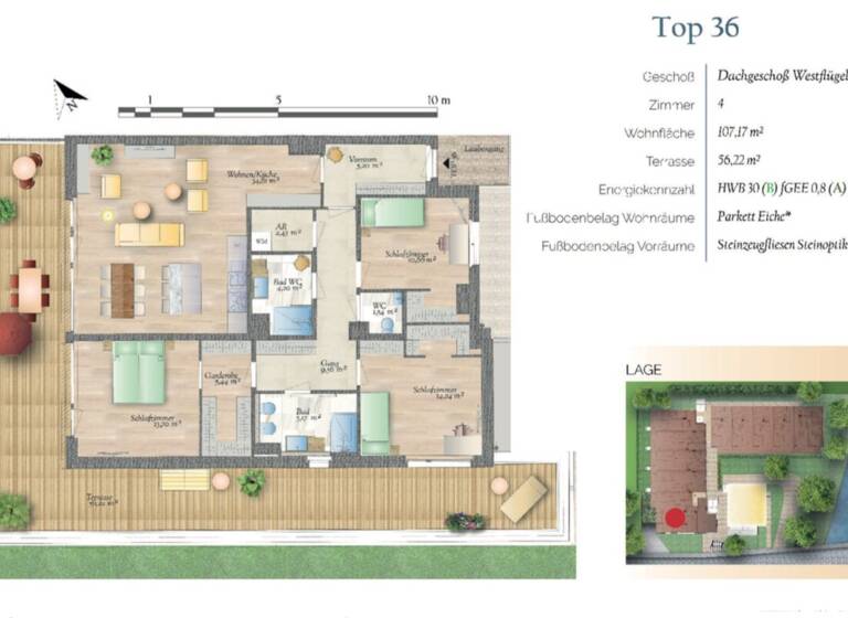 Penthouse zur Miete 1.486 € 4 Zimmer 107,2 m² 3. Geschoss Pitten 2823