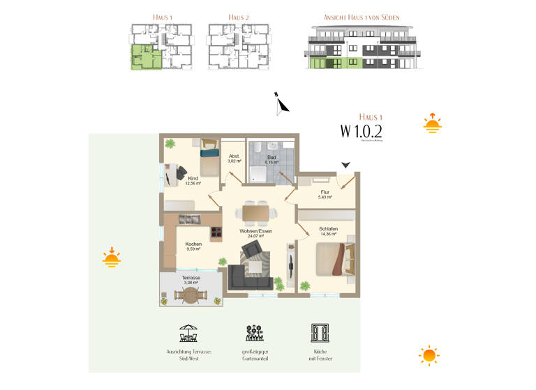 Wohnung zum Kauf provisionsfrei 429.900 € 3 Zimmer 78,3 m² EG Zellerberg Rieden 87668