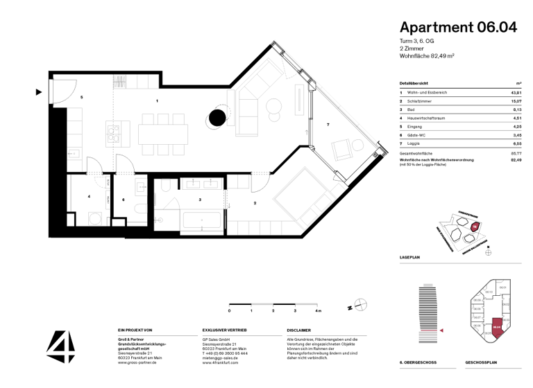 Wohnung zur Miete - Erstbezug 2.170 € 2 Zimmer 82,5 m² 6. Geschoss Innenstadt Frankfurt am Main 60315