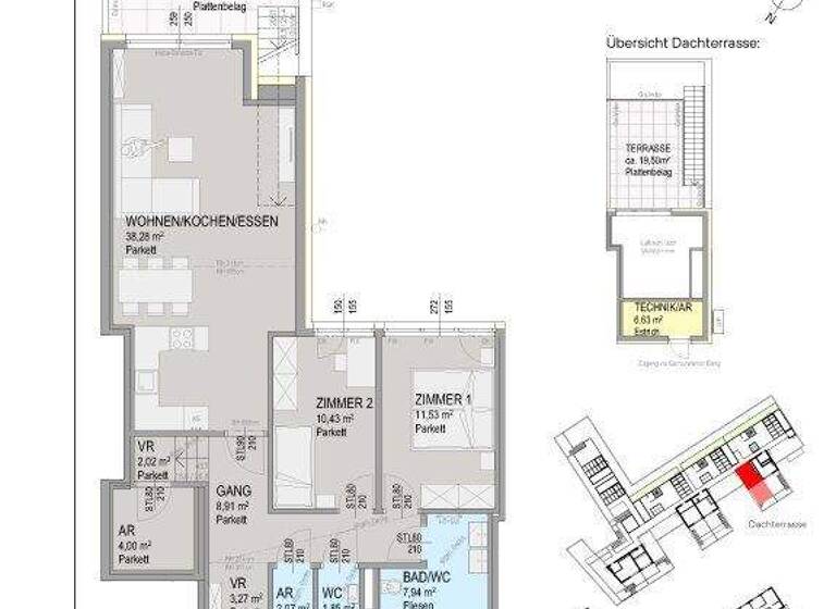 Terrassenwohnung zum Kauf - Erstbezug 1.013.000 € 3 Zimmer 96,9 m² Tauchnergasse Klosterneuburg 3400