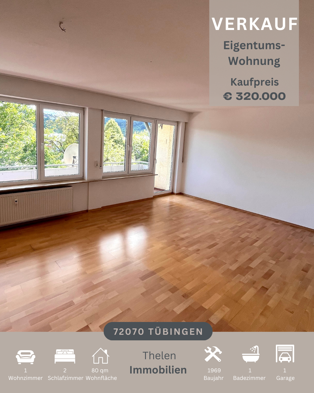 Wohnung zum Kauf 320.000 € 3 Zimmer 80 m²<br/>Wohnfläche 1.<br/>Geschoss ab sofort<br/>Verfügbarkeit Weststadt Tübingen 72070