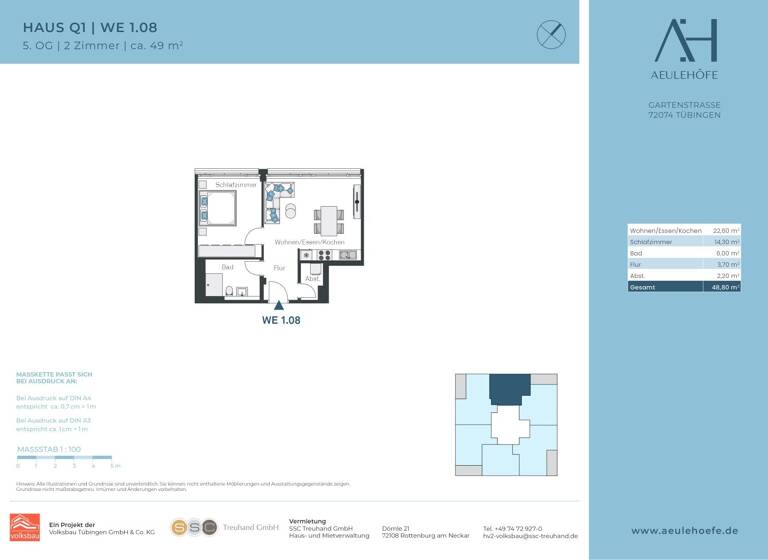 Wohnung zur Miete 976 € 2 Zimmer 49 m²<br/>Wohnfläche ab sofort<br/>Verfügbarkeit Gartenstr. 235 Innenstadt Tübingen 72074