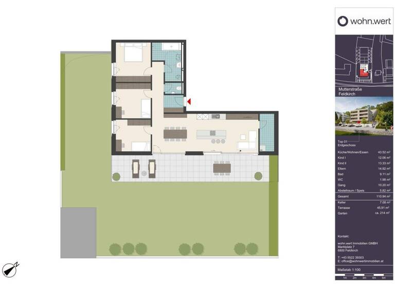 Wohnung zum Kauf - Erstbezug 890.000 € 4 Zimmer 110,9 m² EG frei ab 01.07.2026 Mutterstraße 11 Feldkirch 6800