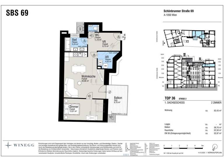 Wohnung zum Kauf - Erstbezug 798.000 € 2 Zimmer 63,4 m² Schönbrunnerstraße Wien 1050