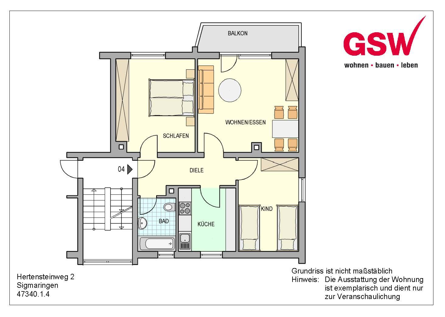 Wohnung zur Miete 455 € 3 Zimmer 65 m²<br/>Wohnfläche 2.<br/>Geschoss ab sofort<br/>Verfügbarkeit Hertensteinweg 2 Sigmaringen Sigmaringen 72488