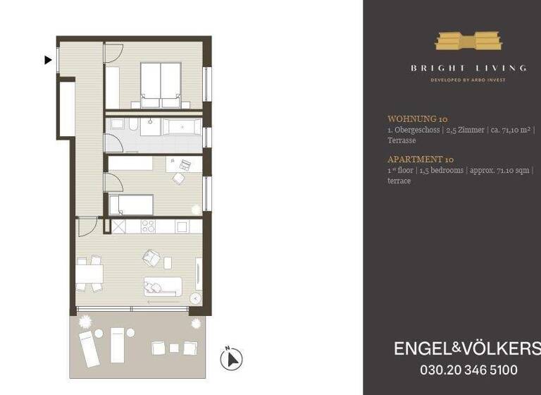 Terrassenwohnung zum Kauf 590.000 € 2,5 Zimmer 71,1 m² 1. Geschoss Bogenstraße 21, 22 Lichterfelde Berlin 12207