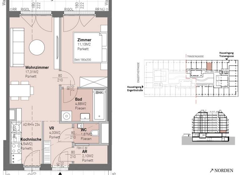 Wohnung zum Kauf - Erstbezug 287.200 € 2 Zimmer 45,6 m² 1. Geschoss frei ab 30.06.2028 Traisengasse 20-22 Wien 1200