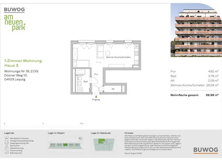 Wohnung zum Kauf - Neubau 127.000 € 1 Zimmer 39 m²<br/>Wohnfläche 2.<br/>Geschoss Dösner Weg 10 Zentrum-Südost Leipzig 04103