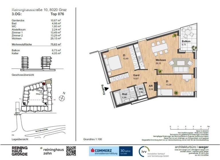 Wohnung zur Miete 873 € 3 Zimmer 75,6 m² 3. Geschoss Eggenberg Graz,14.Bez.:Eggenberg 8020
