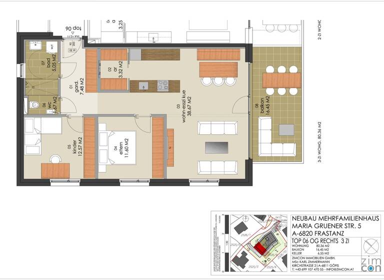Terrassenwohnung zum Kauf - Erstbezug provisionsfrei als Kapitalanlage geeignet 601.620 € 3 Zimmer 80,3 m² Maria Grüner Straße 6 Frastanz 6820