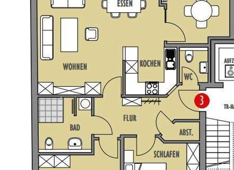 Wohnung zur Miete 1.226 € 3 Zimmer 85,1 m² 1. Geschoss Innenstadt Osnabrück 49074