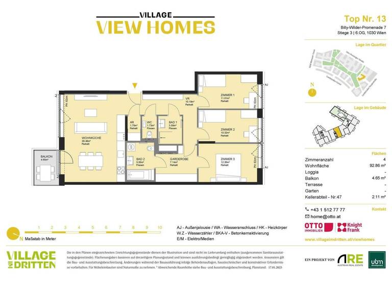 Wohnung zum Kauf - Erstbezug 771.000 € 4 Zimmer 92,9 m² 6. Geschoss Wien 1030