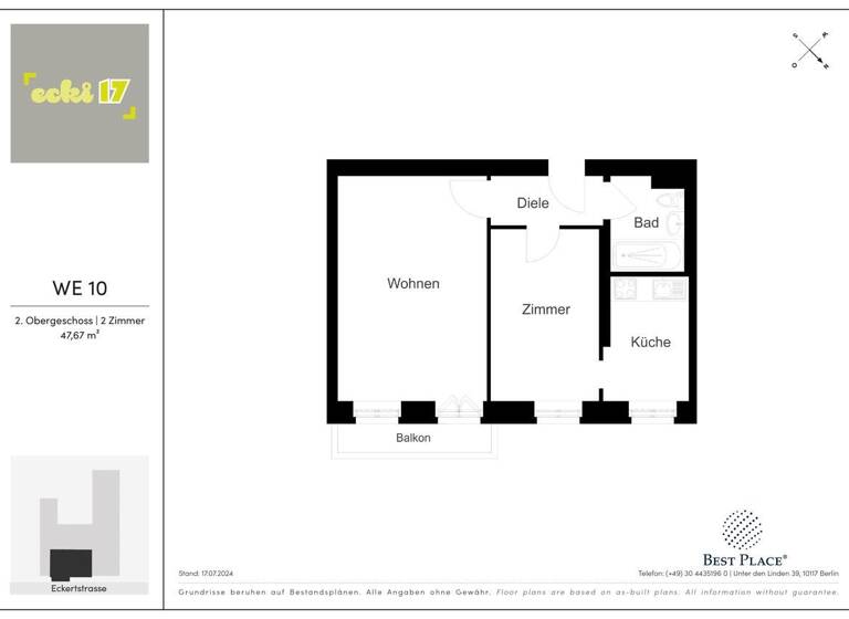 Wohnung zum Kauf provisionsfrei 260.000 € 2 Zimmer 47,7 m²<br/>Wohnfläche 2.<br/>Geschoss Eckertstraße 17 Friedrichshain Berlin 10249