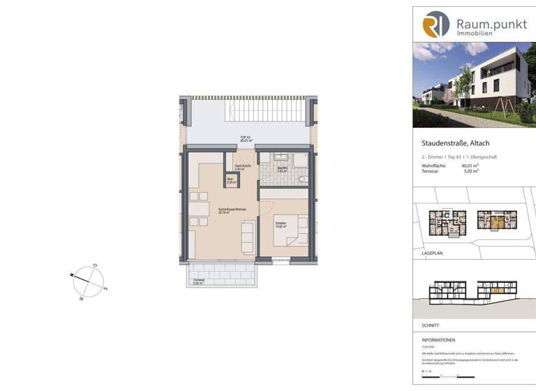 Terrassenwohnung zum Kauf - Erstbezug 295.000 € 2 Zimmer 40 m² 1. Geschoss Staudenstraße 5 Altach 6844
